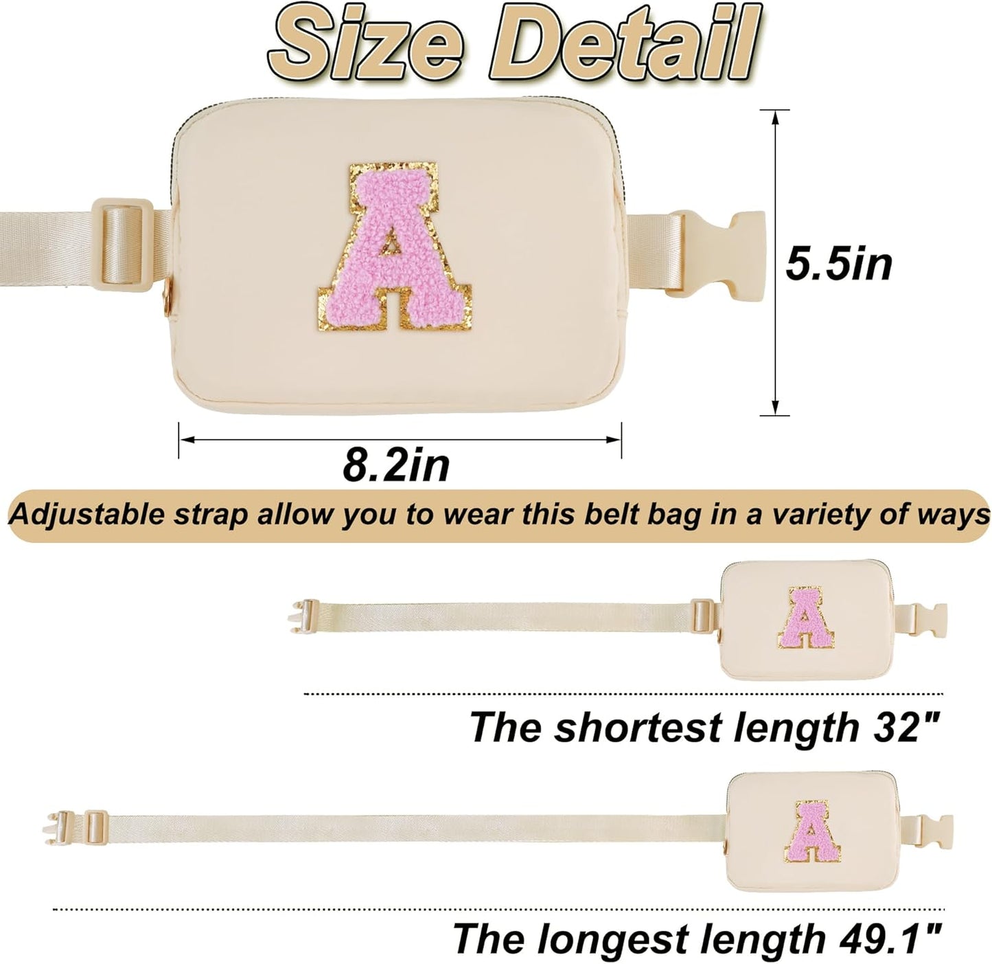 Belt Bag Fanny Pack Crossbody Bags with Initials Letter Patch Cute Stuff Birthday Gifts for Teenager Girls Trendy Stuff for Teens | Khaki,A