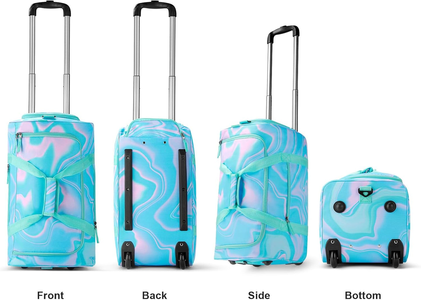 Choco Mocha Girls Teal Suitcase with Wheels Kids Rolling Duffle Bag for Camping Teen Girls Luggage Bag for Travel, 22inch