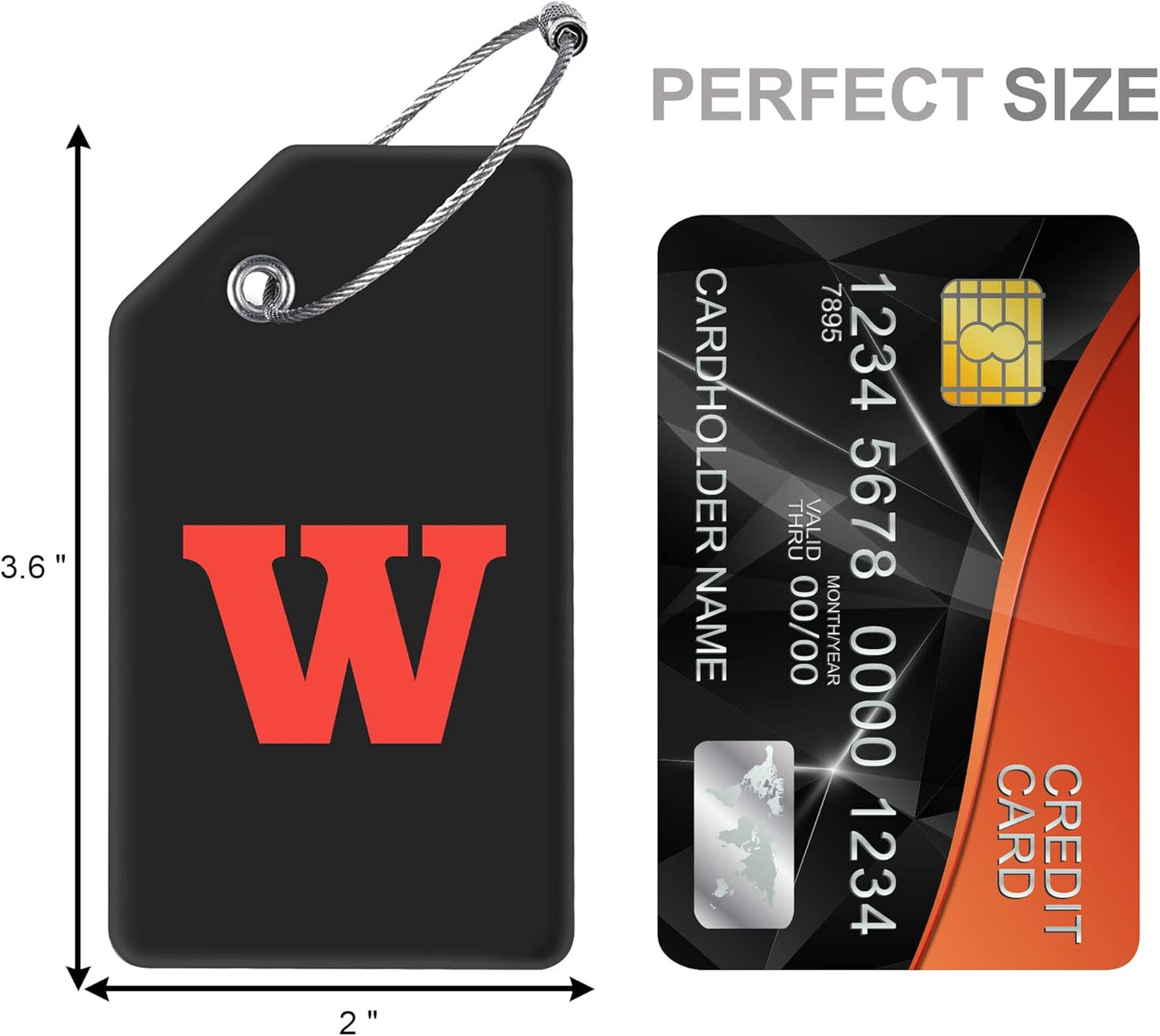Gostwo 2 Pack Silicone Luggage Tags for Suitcases, 26 Initial Letter Baggage Labels Handbag School Bag Suitcase Instrument Tag with Stainless Steel Loop(Black)(Letter W)