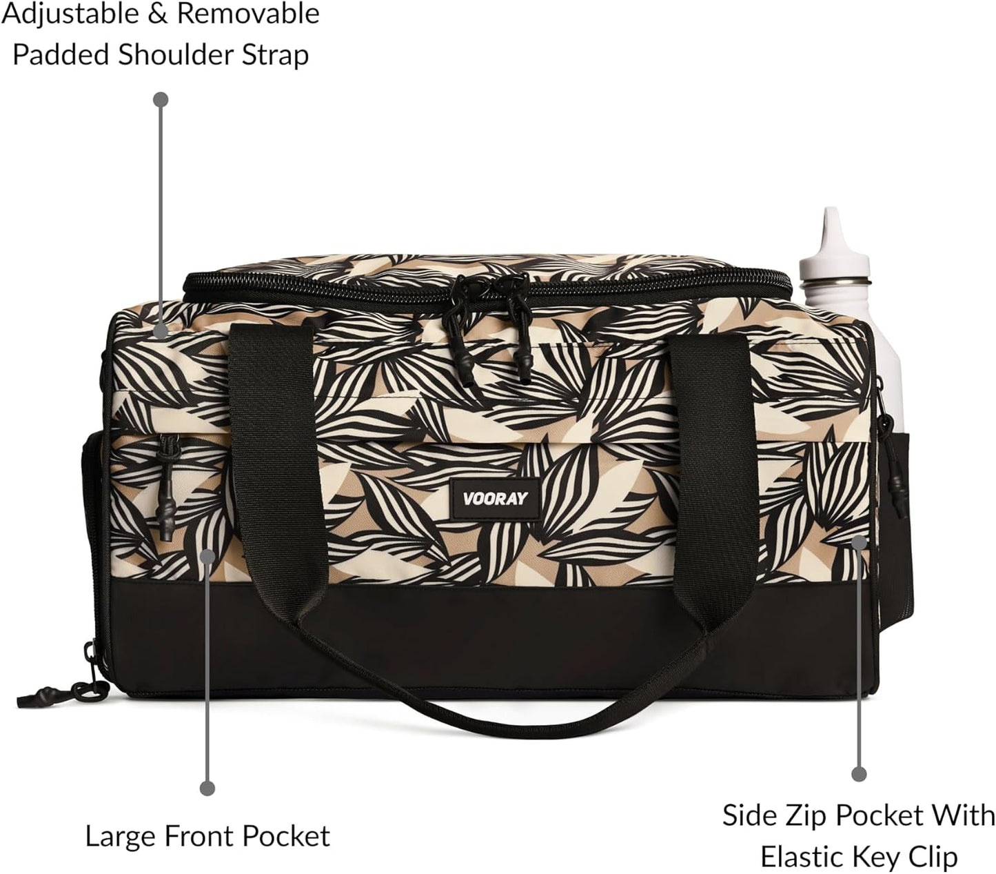 Vooray 22L Boost Duffel Bag – Small Travel & Sports Gym Bag for Women and Men with Shoe Pocket, Weekender for Overnight Football, Travel, Hospital Stays or Workout, Textured Leaves