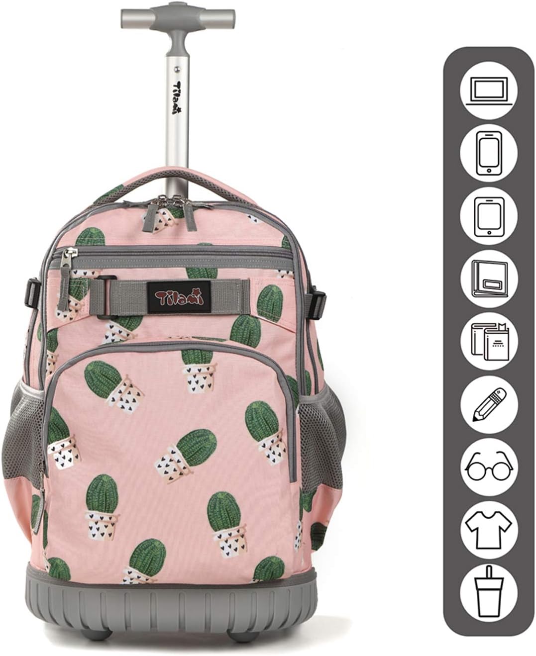 Tilami Rolling Backpack 19 inch with Lunch Bag Wheeled Laptop Backpack (Cactus)
