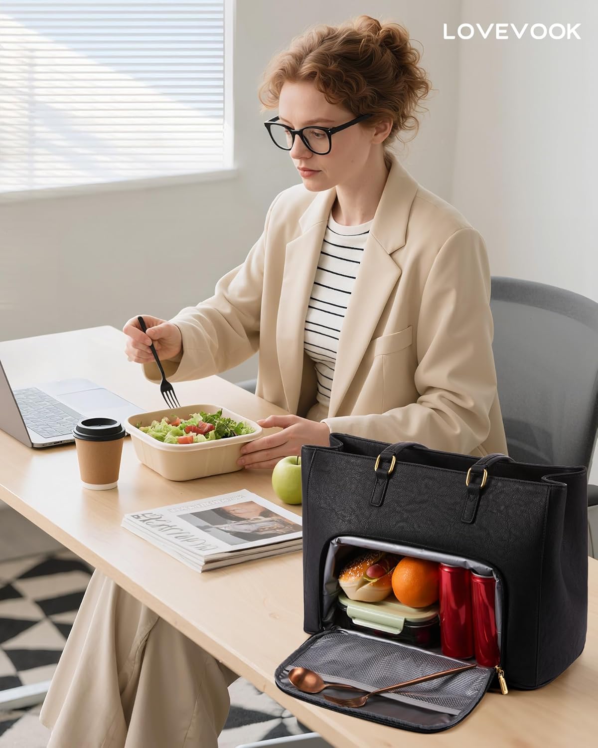 LOVEVOOK Lunch Bag, Tote Bag for Women with Insulated Lunch Compartment, Laptop Work Tote Bag for Teacher, Nurse, Travel, College, Daily,15.6 Inch