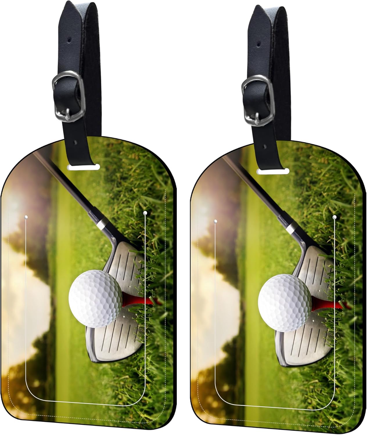 2 Pack Luggage Tags Golf Club and Ball PU Leather Baggage Handbag Suitcase Tags with Secure Strap Privacy Cover ID Labels,Business Travel Baggage Tag Identifier