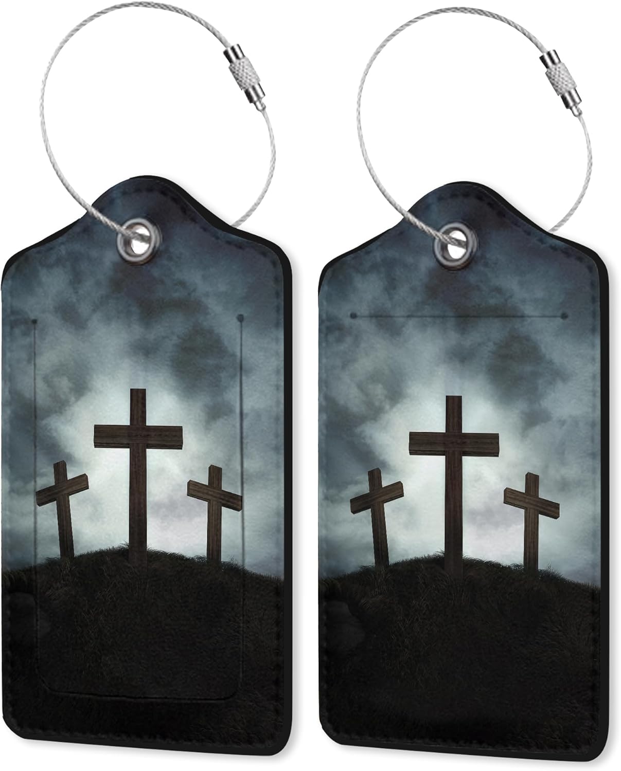 2 Pack Leather Luggage Tag for Suitcase God Blessed The Cross of Jesus Unique Travel Tags with Privacy Cover ID Label & Stainless Steel Loop for Men and Women Baggage