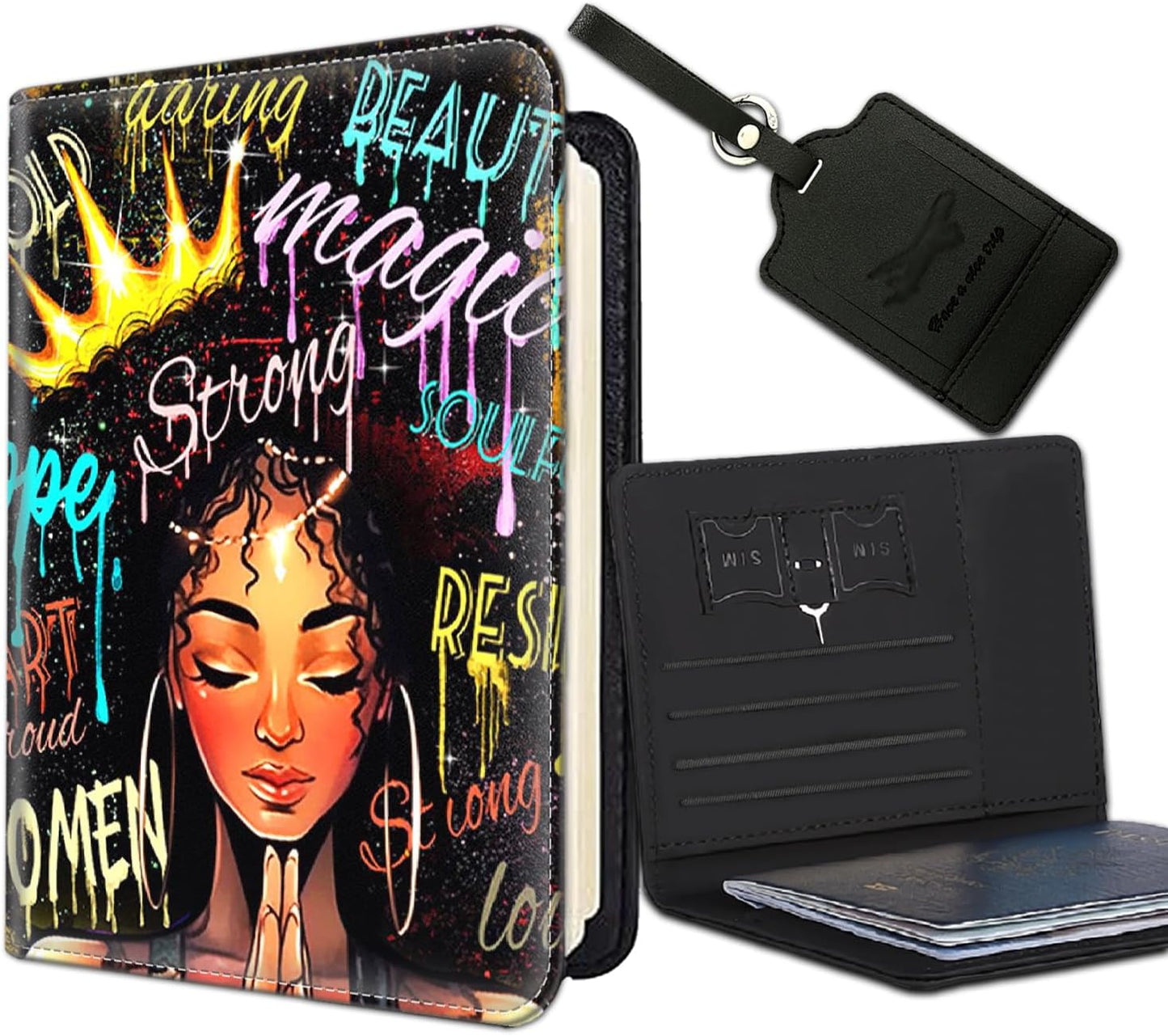 Passport Holder Women Wallet with Luggage Tag, Leather Passport Cover with RFID Blocking, Travel