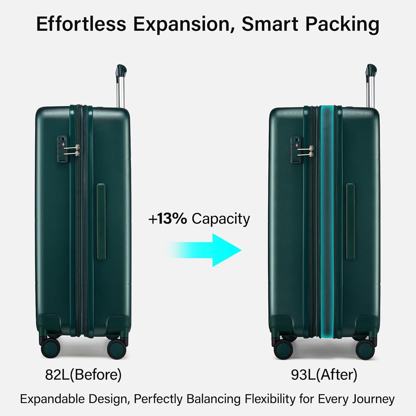 Hanke Expandable 26 Inch Luggage with Spinner Wheels, Hardside Large Suitcase, All-PC Hard Shell Travel Luggage, TSA Lock, Lightweight Durable Checked-Medium (Blackish Green, 93L)