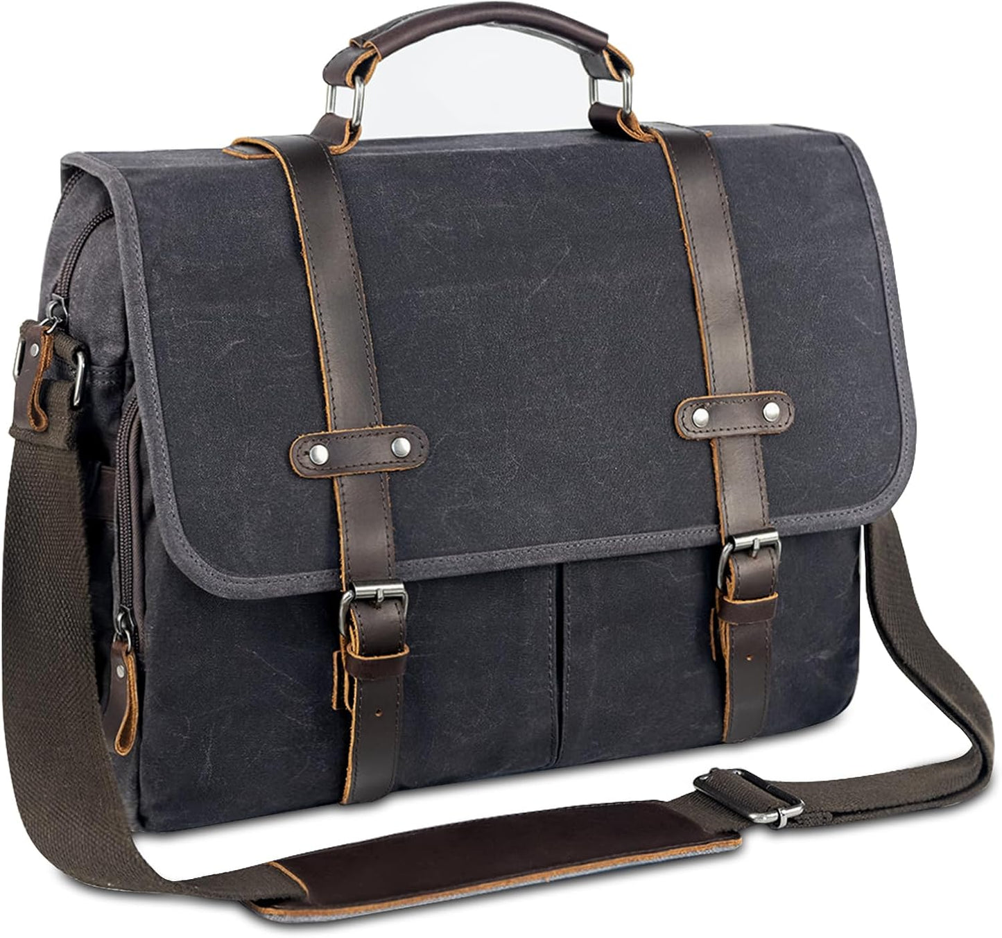 Wogarl 15.6" Messenger Bag for Men: Leather Waxed Canvas Briefcase Large Computer Laptop Bag Handbags Crossbody Bags for Work