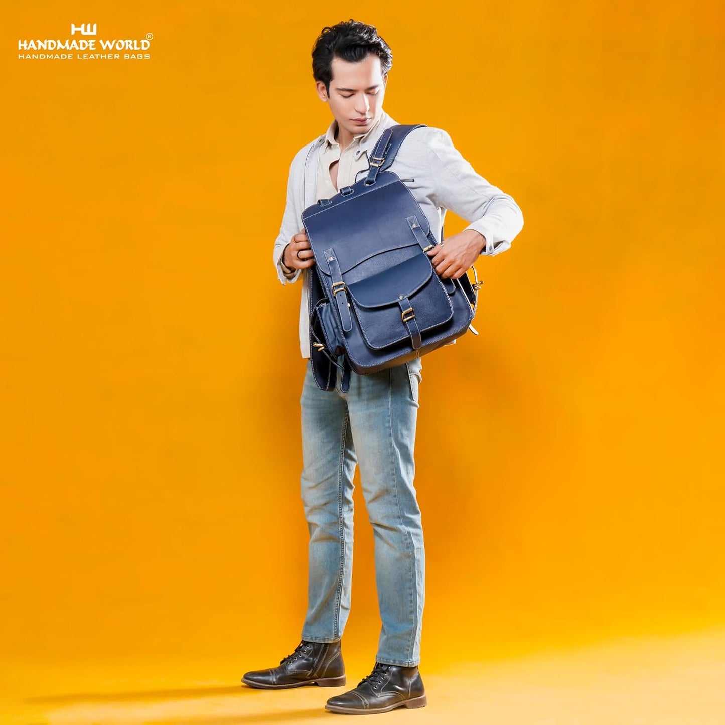 Handmade World Vintage Full Grain 20 Inch Leather Laptop Backpack Casual Bookbag Daypack Camping Travel Rucksack Knapsack