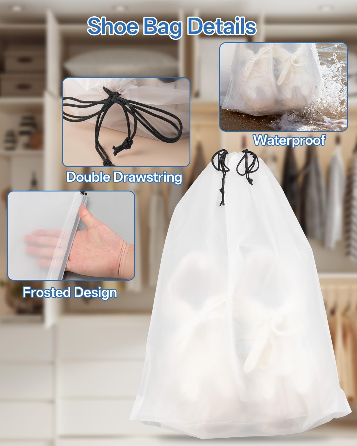 Teskyer Transparent Shoe Bags for Travel, 15.7" x 11.8" Waterproof Portable Travel Shoe Storage Bags for Packing - Travel Essentials for Men & Women, 20 PCS
