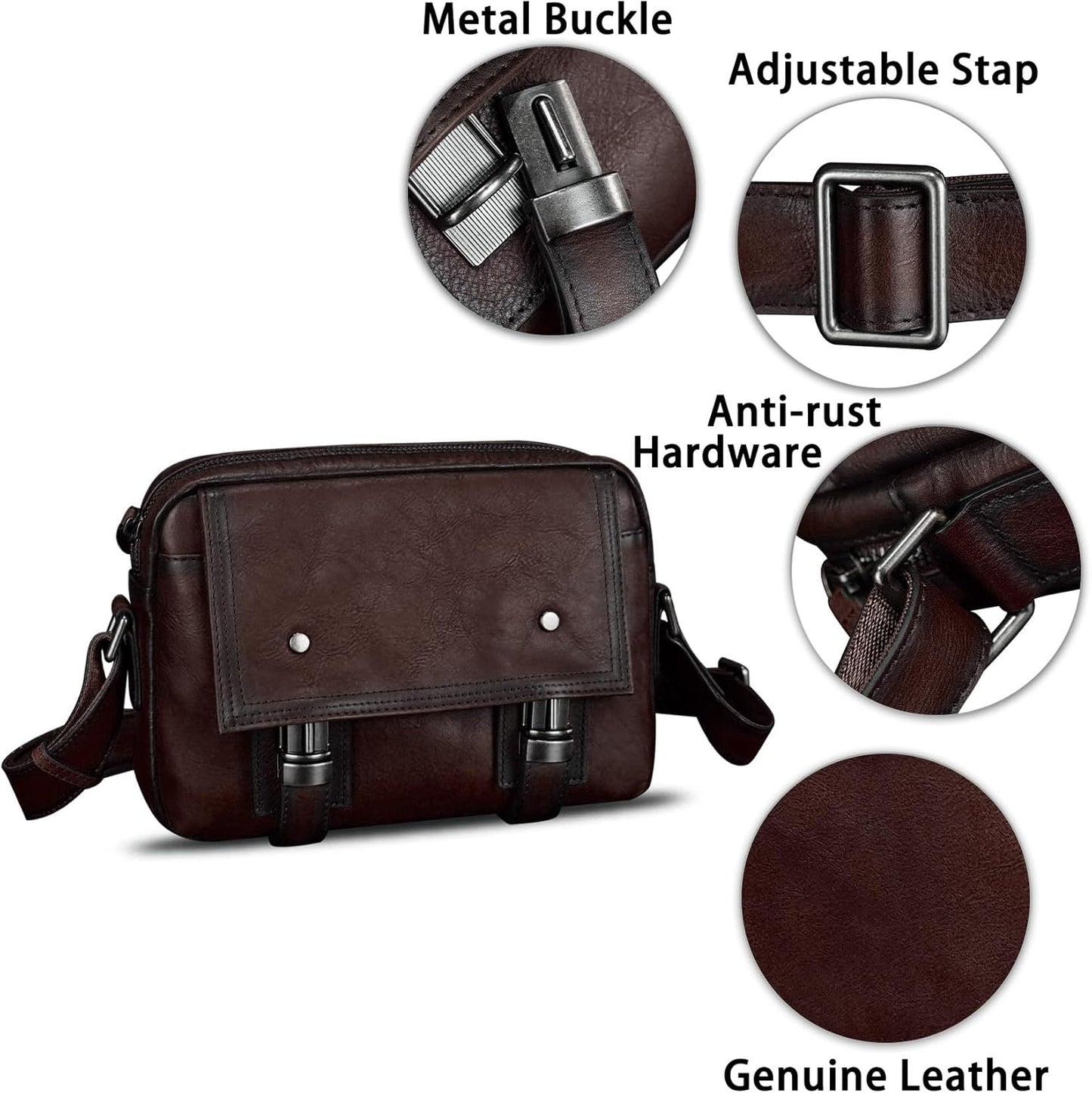 Genuine Leather Shoulder Bag Crossbody Bag for Men Vintage Real Leather Satchel for Men Messenger Bag for Work Travel