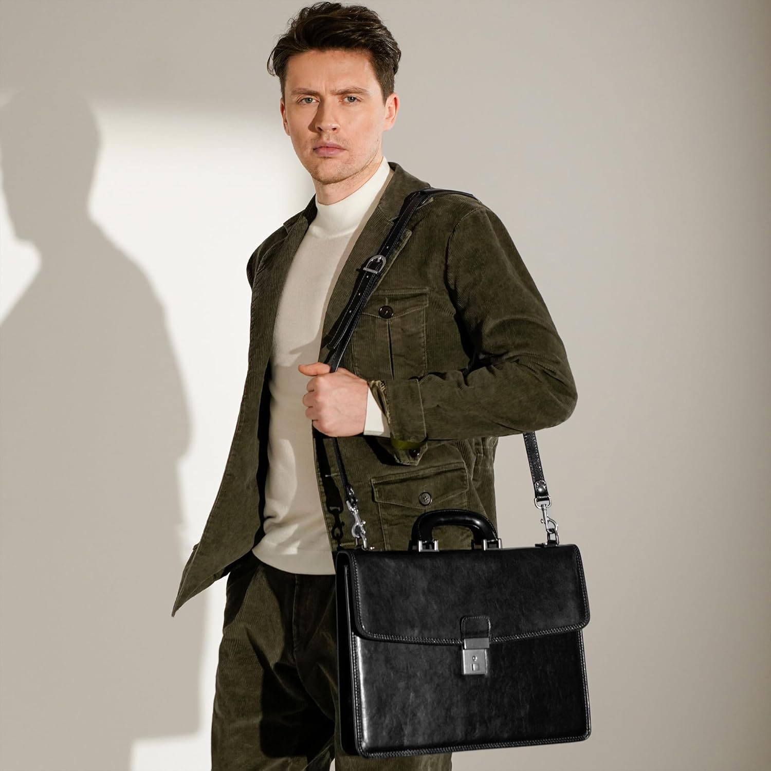Time Resistance Leather Briefcase - Italian Handmade Leather Laptop Bag - Handbag for Men