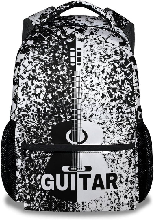 Mercuryelf Guitar Backpack for Girls & Boys - 16 Inch Black White Backpacks for School - Cool Lightweight Bookbag for Kids