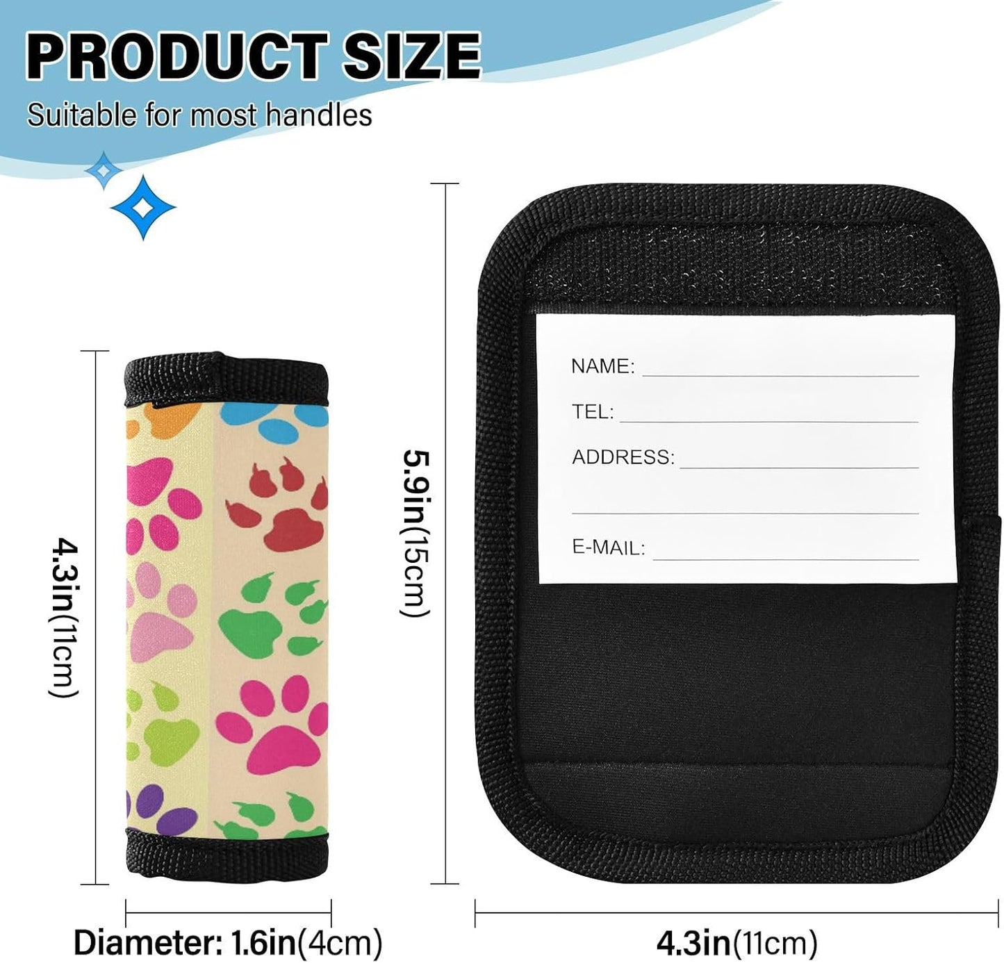 2Pcs Luggage Handle Wrap Suitcase Identifier Handle Covers Tags Soft Travel Bags Luggage Handle Gripper Accessories for Airplane Flying Paw Colorful