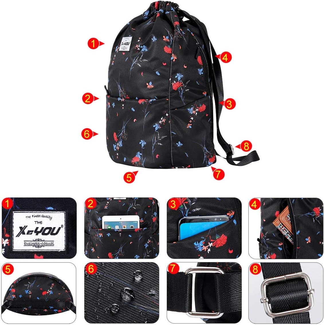 XEYOU Drawstring Sports Backpack Lightweight Gym Yoga Sackpack Shoulder Rucksack Casual Outdoor