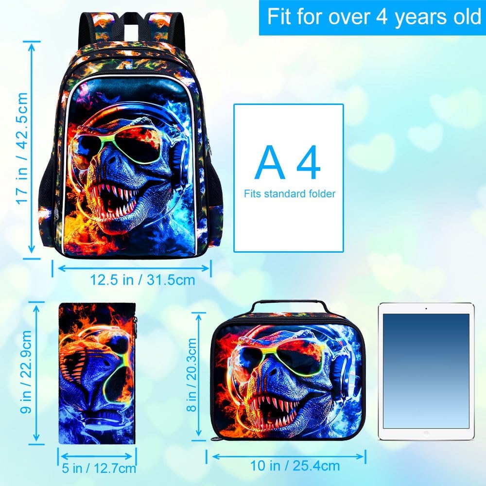 3Pcs Backpack for Boys, 17" Kids Bookbag with Lunch Box, School Backpacks for Elementary Preschool Kindergarten