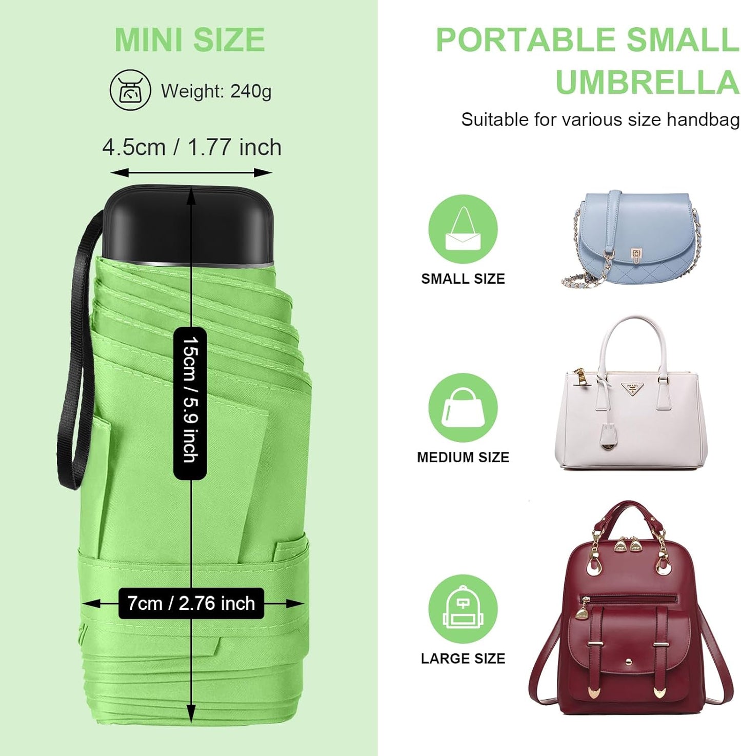 LEAGERA Compact Travel Umbrella with Case - Mini Umbrella for Purse, Small Lightweight &Tiny Design Perfect for Parasol Outdoor Sun&Rain Umbrellas