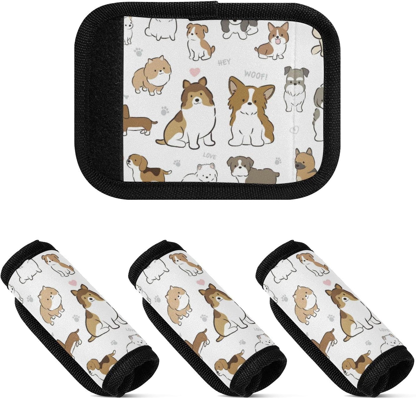 4Pcs Luggage Handle Wrap Suitcase Identifier Handle Covers Tags Soft Travel Bags Luggage Handle Gripper Accessories for Airplane Flying Cute Cartoonish Dogs