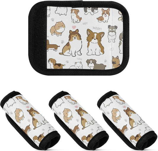 4Pcs Luggage Handle Wrap Suitcase Identifier Handle Covers Tags Soft Travel Bags Luggage Handle Gripper Accessories for Airplane Flying Cute Cartoonish Dogs
