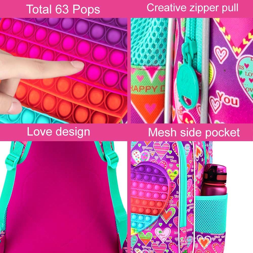 AGSDON 3PCS Girls Backpack，16" Kids Bookbag for Girl anf Water Resistant Backpacks for Preschool Toddler