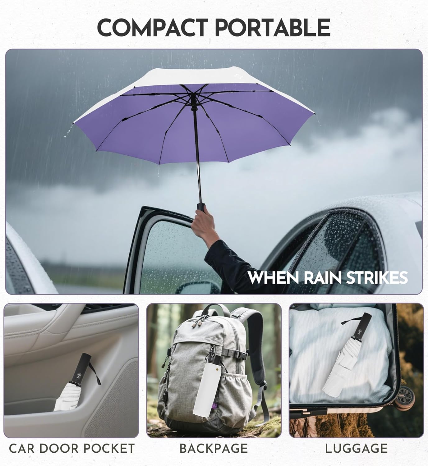 UV Travel Umbrella for Sun Protection & Rain, Compact Windproof Folding, Refined craftsmanship, Auto Open/Close, 43" Canopy with color coating, UPF 100+ UV Blocking, TSA Approved