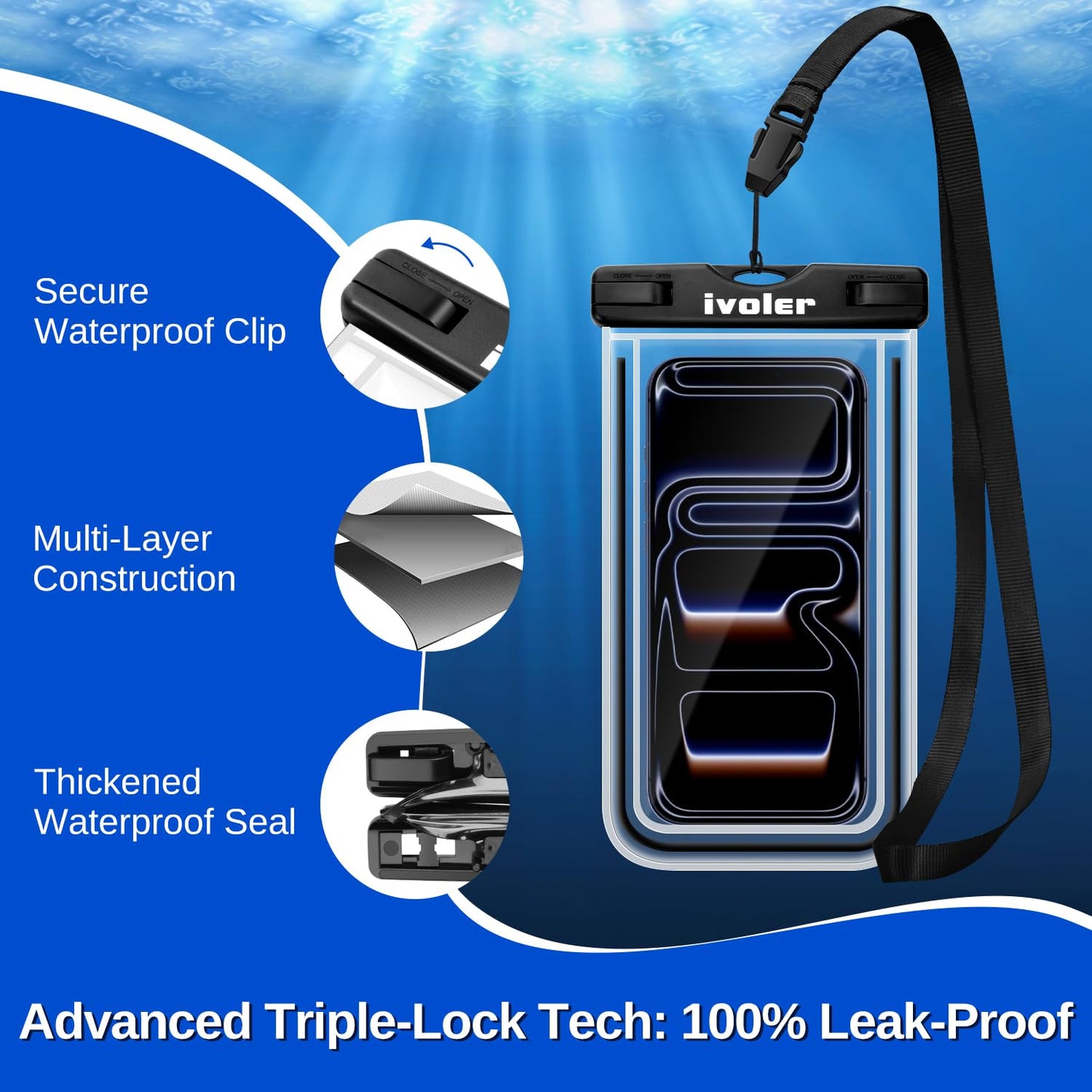 ivoler 2-Pack Waterproof Phone Pouch, Cell Phone Dry Bag for iPhone 17/16/15 Pro Max, Samsung