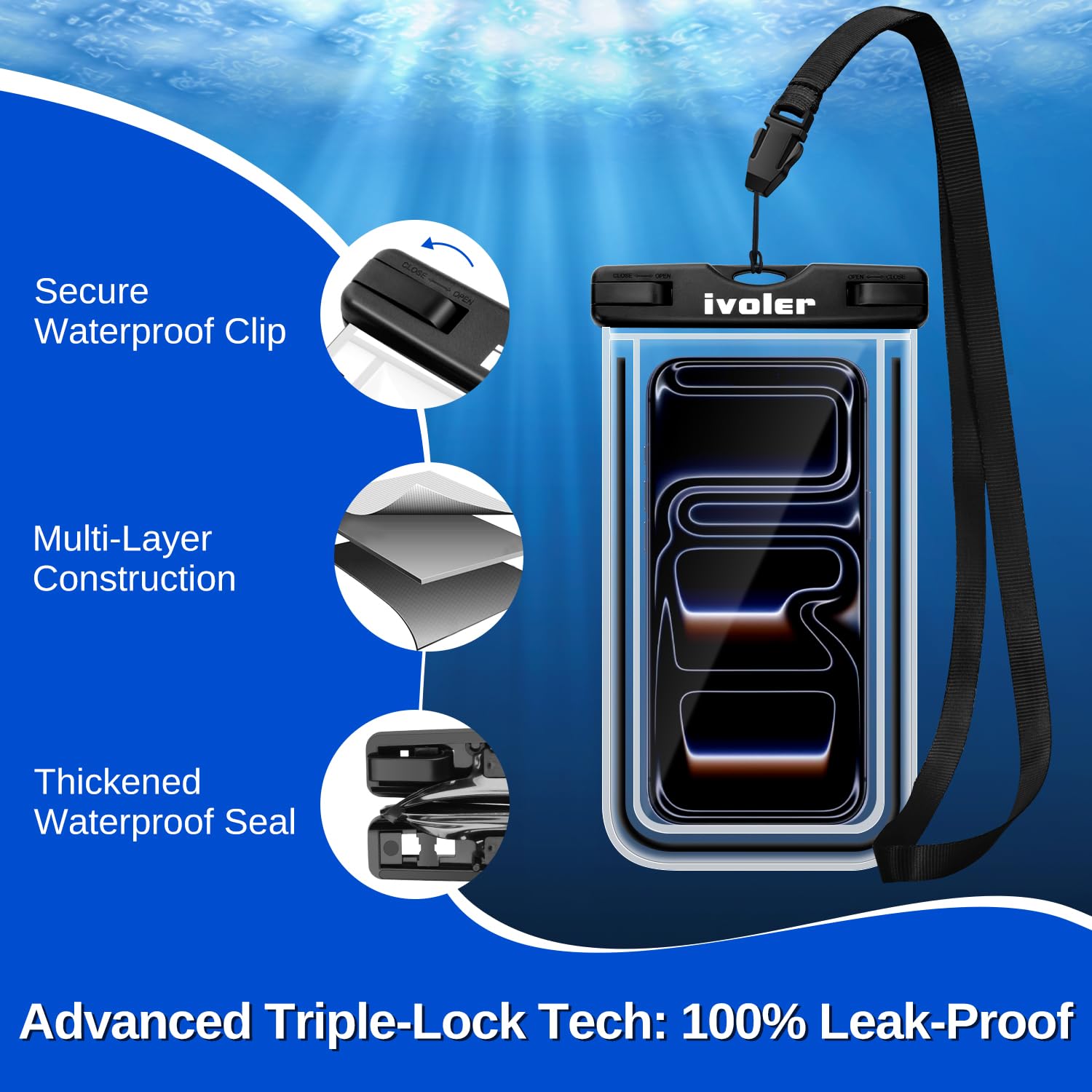 ivoler 2-Pack Waterproof Phone Pouch, Cell Phone Dry Bag for iPhone 17/16/15 Pro Max, Samsung