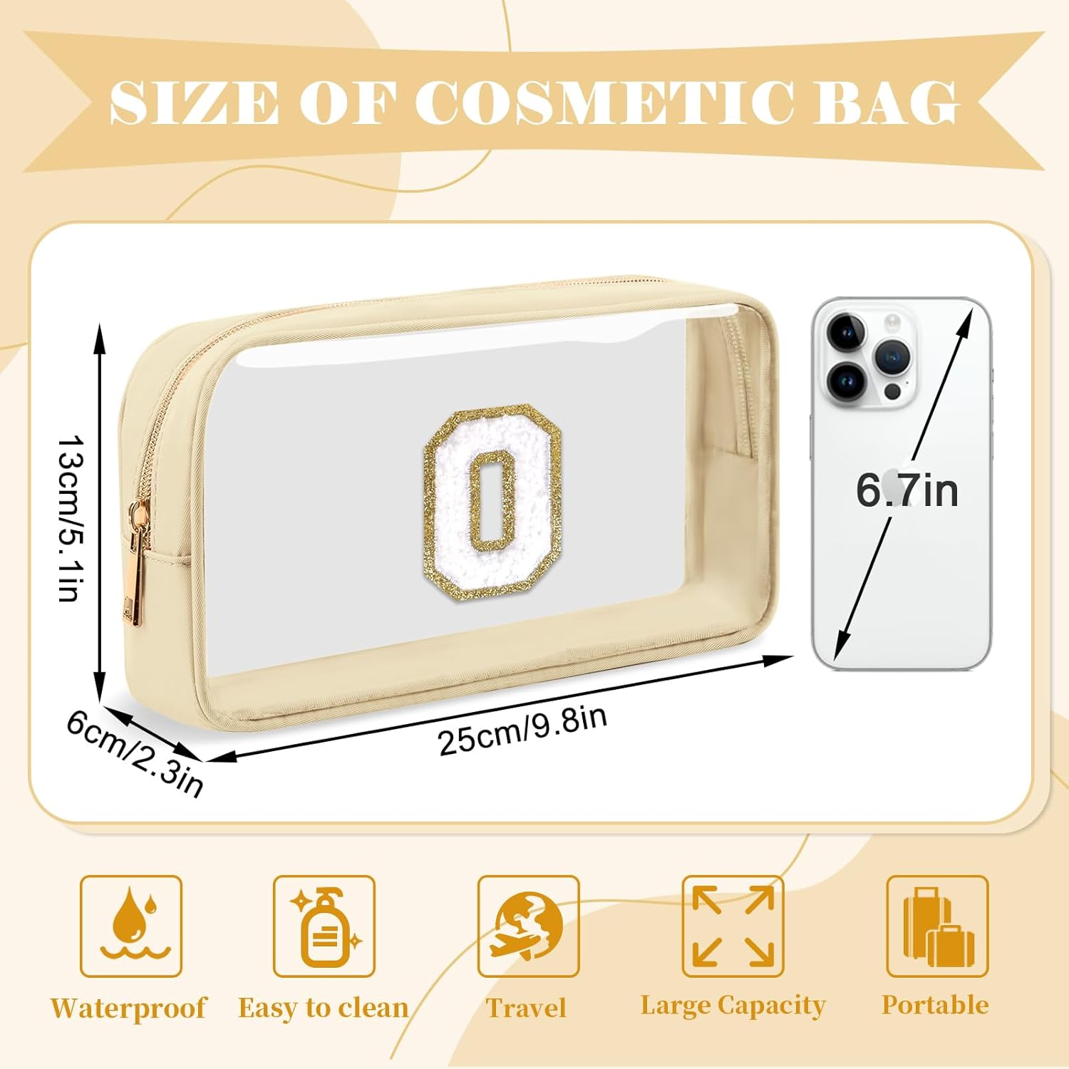 Personalized Initial Letter Clear Makeup Bag,Preppy Small Nylon&PVC Cosmetic Zipper Bag with