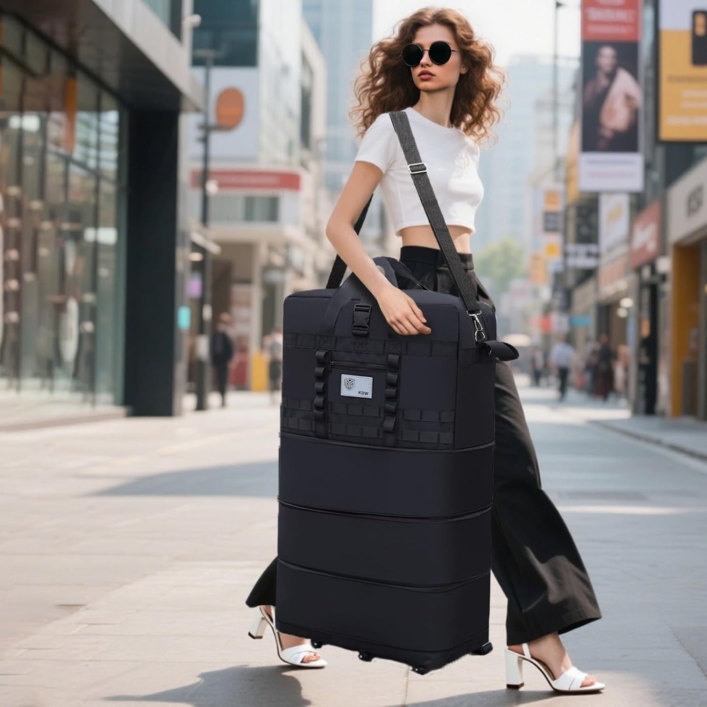 Men's and women's waterproof foldable luggage (black)