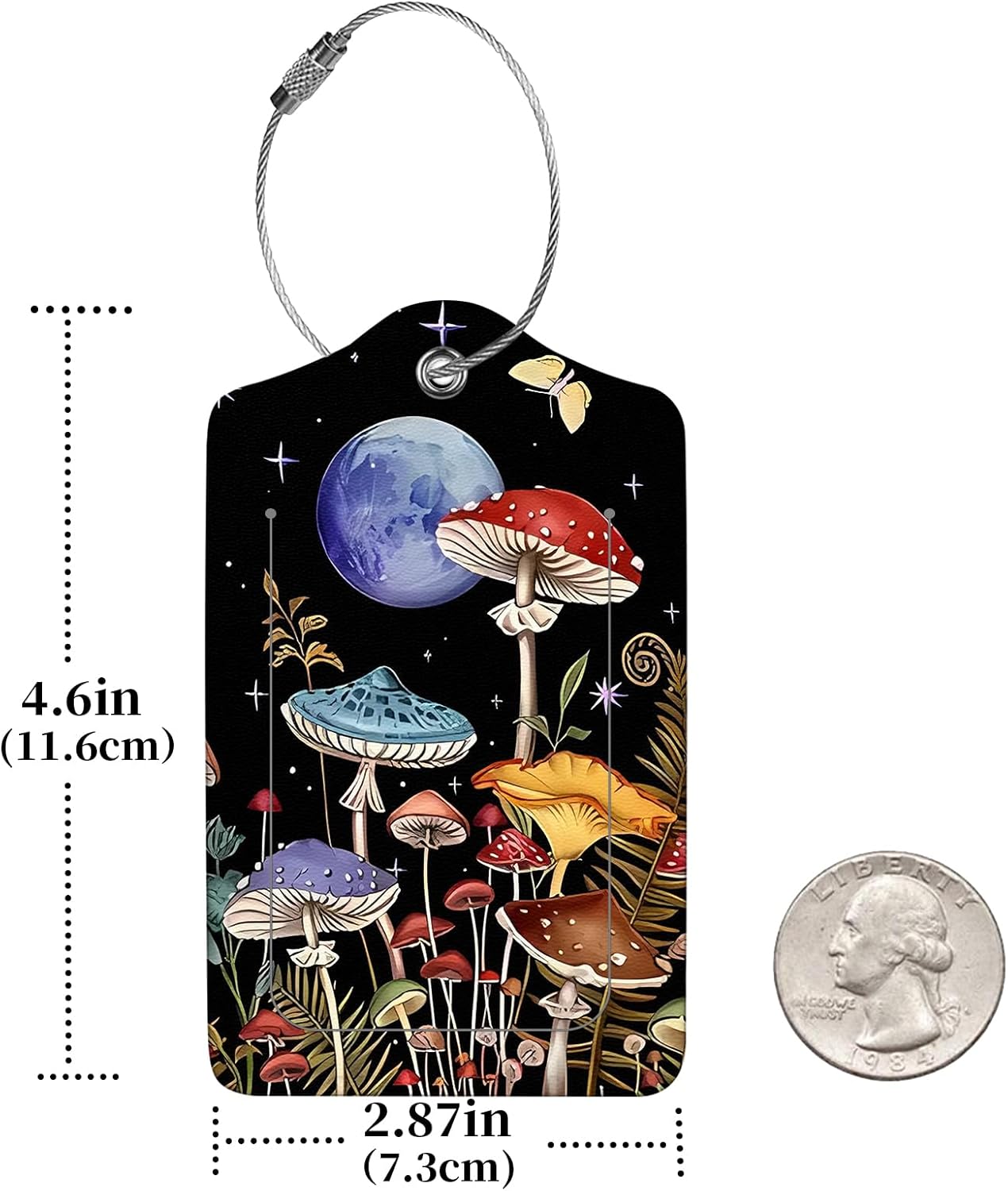 2 Pcs Luggage Tags for Suitcase, Cute Unique PU Leather Travel Bag Tag with Privacy Cover ID Label Address Card and Durable Metal Ring Suitable for Men Women Children Backpack,Mushrooms