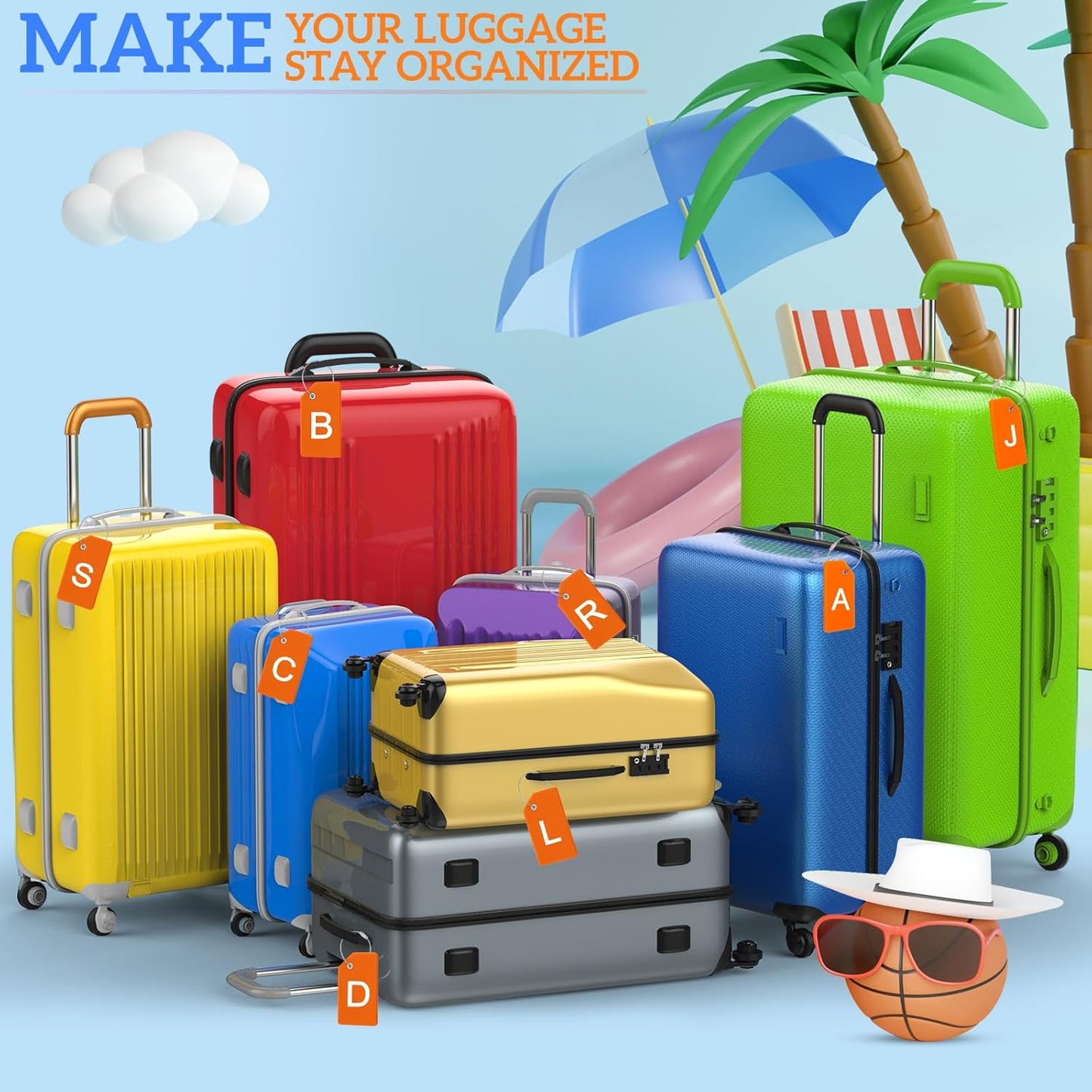 8 Pcs Initial Letter A-Z Luggage Tags Silicone Suitcase Instrument Tag with Name Card and Stainless Steel Loop(Letter H,Orange)
