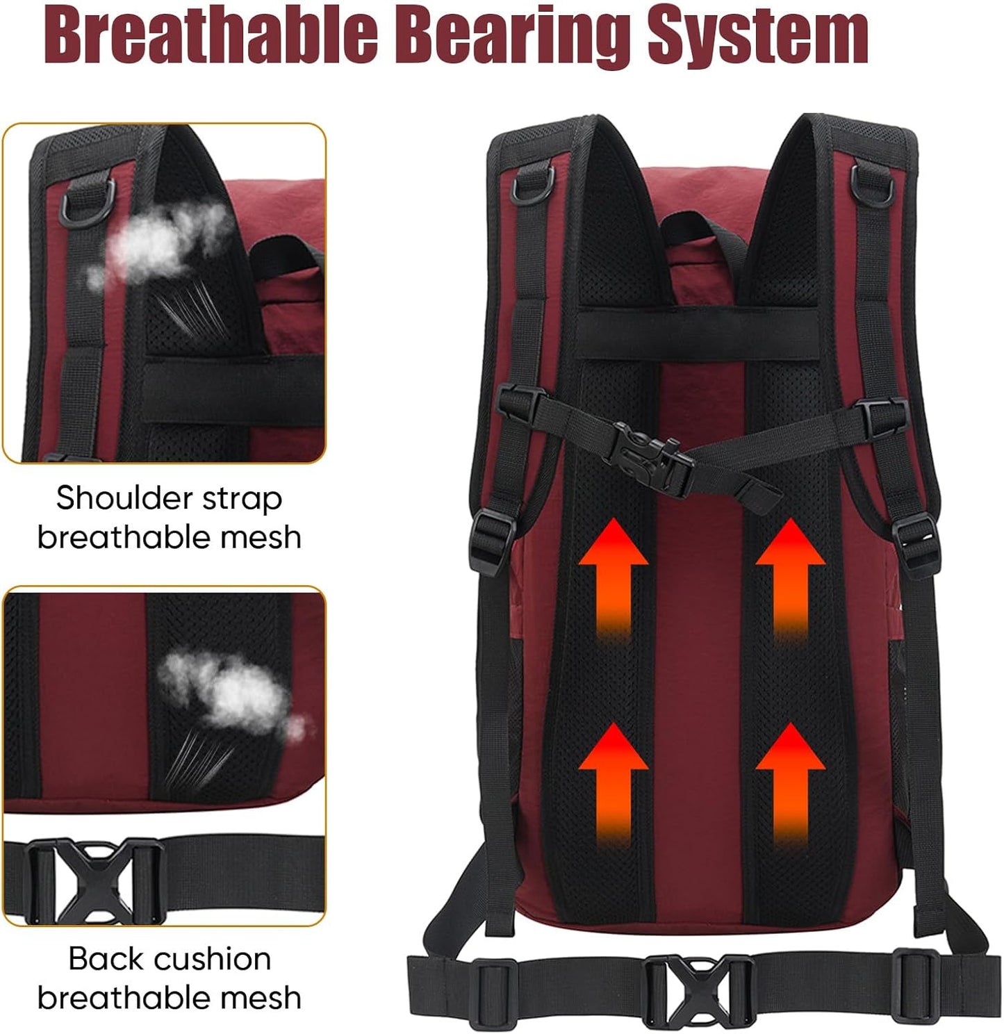 Bseash 30L Lightweight Hiking Backpack, Outdoor Sport Waterproof Travel Bag Daypack for Cycling Climbing Skiing (Red)