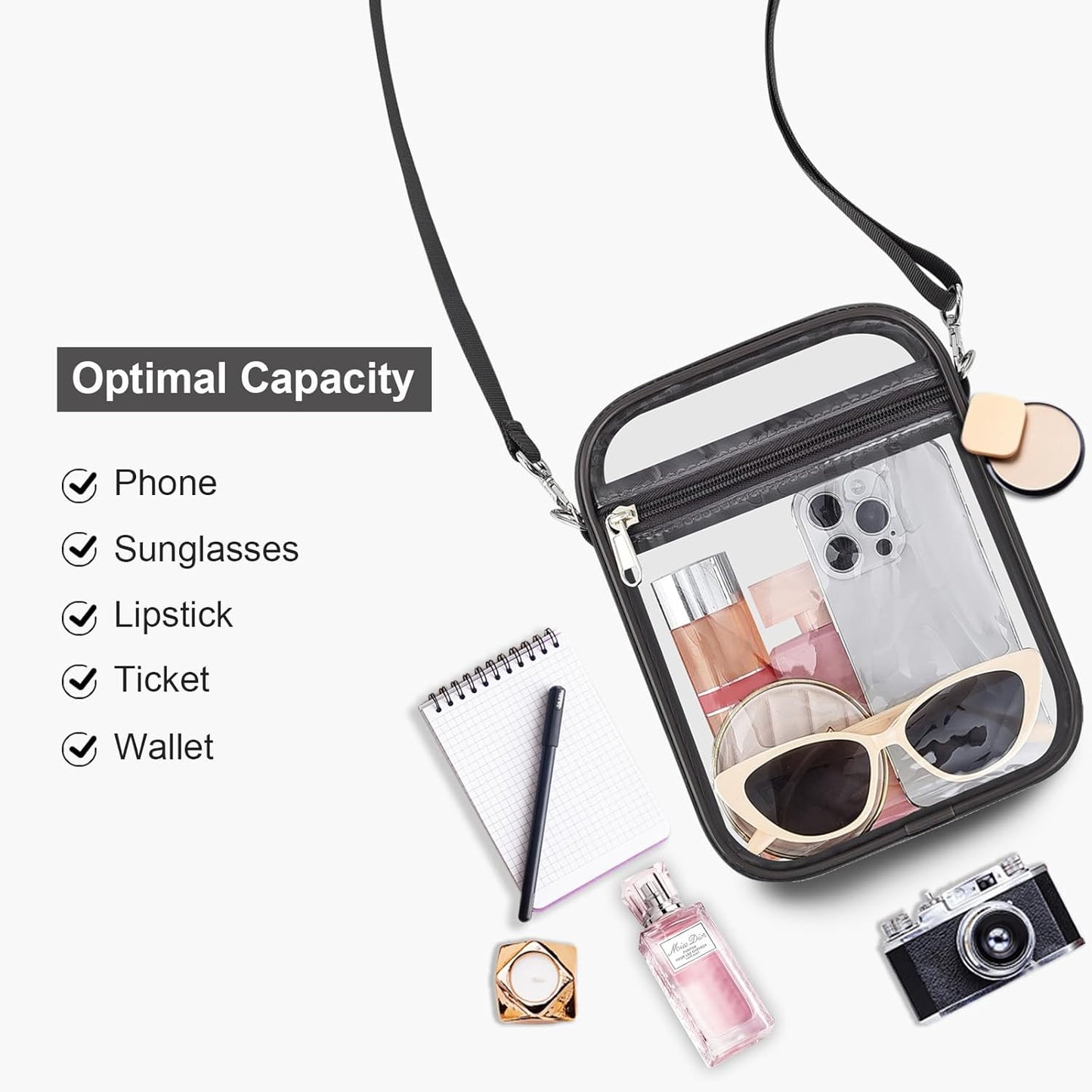 USPECLARE Clear Purse Stadium Transparent Messenger Bag Stadium Approved for Men and Women Clear CrossBody Bag