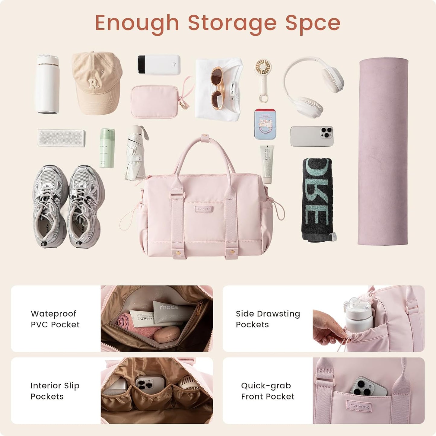 LOVEVOOK Small Gym Bag for Women with Yoga mat Holder, Mini Duffle Bag for Travel with Wet Pocket