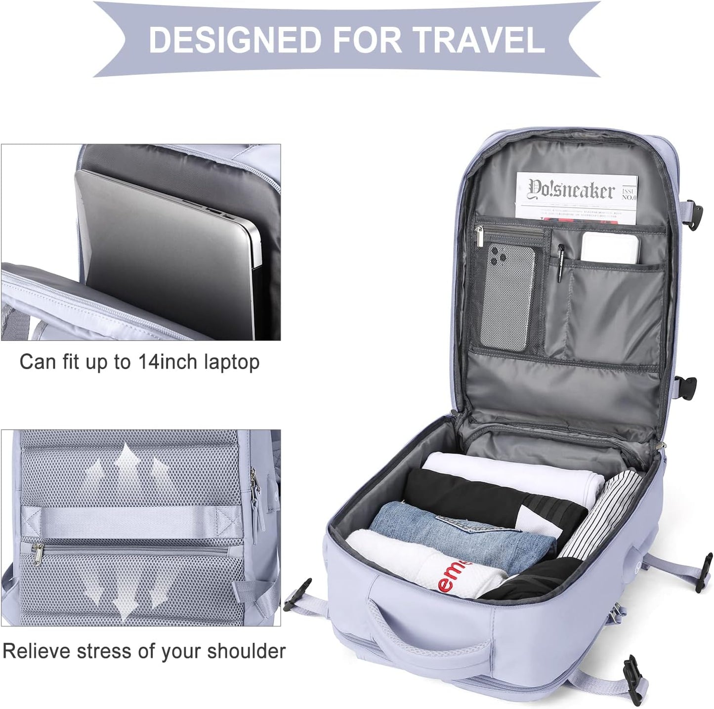 WONHOX Large Travel Backpack Carry on Flight Approved Laptop Work Business Backpack for Women Men Mochila de Viaje