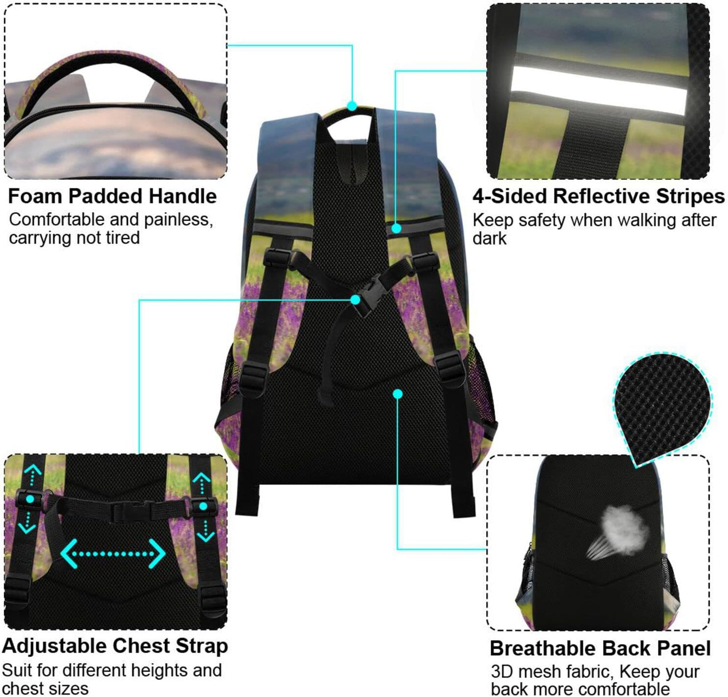 Horse Kids Backpack Girls Bookbag Lavender Flower Elementary School Bag for Boys Travel Rucksack
