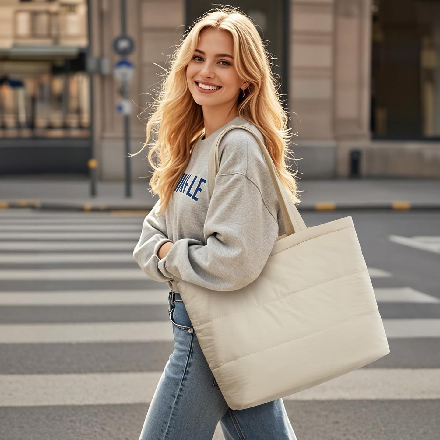 G4Free Tote Bag for Women, Puffer Casual Shoulder Bag with Cup Holder and Laptop Compartment for Travel, Work, Gym
