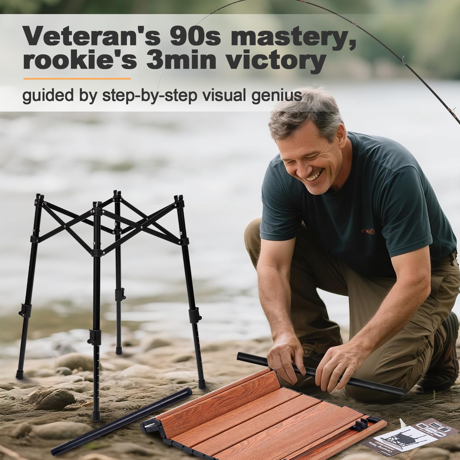 Odoland Portable Camping Table, Folding for Beach Outdoor Adjustable Height