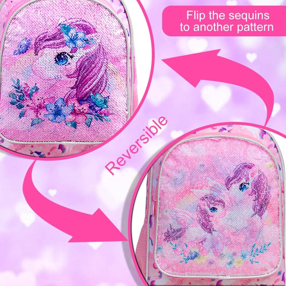 3PCS Rolling Backpack for Girls and Boys， Kids Unicorn Dinosaur Wheeled Bookbag