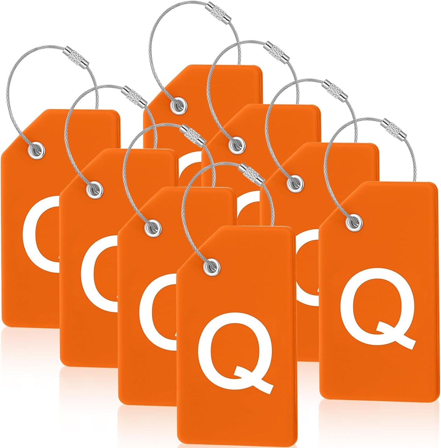 8 Pcs Initial Letter A-Z Luggage Tags Silicone Suitcase Instrument Tag with Name Card and Stainless Steel Loop(Letter Q,Orange)