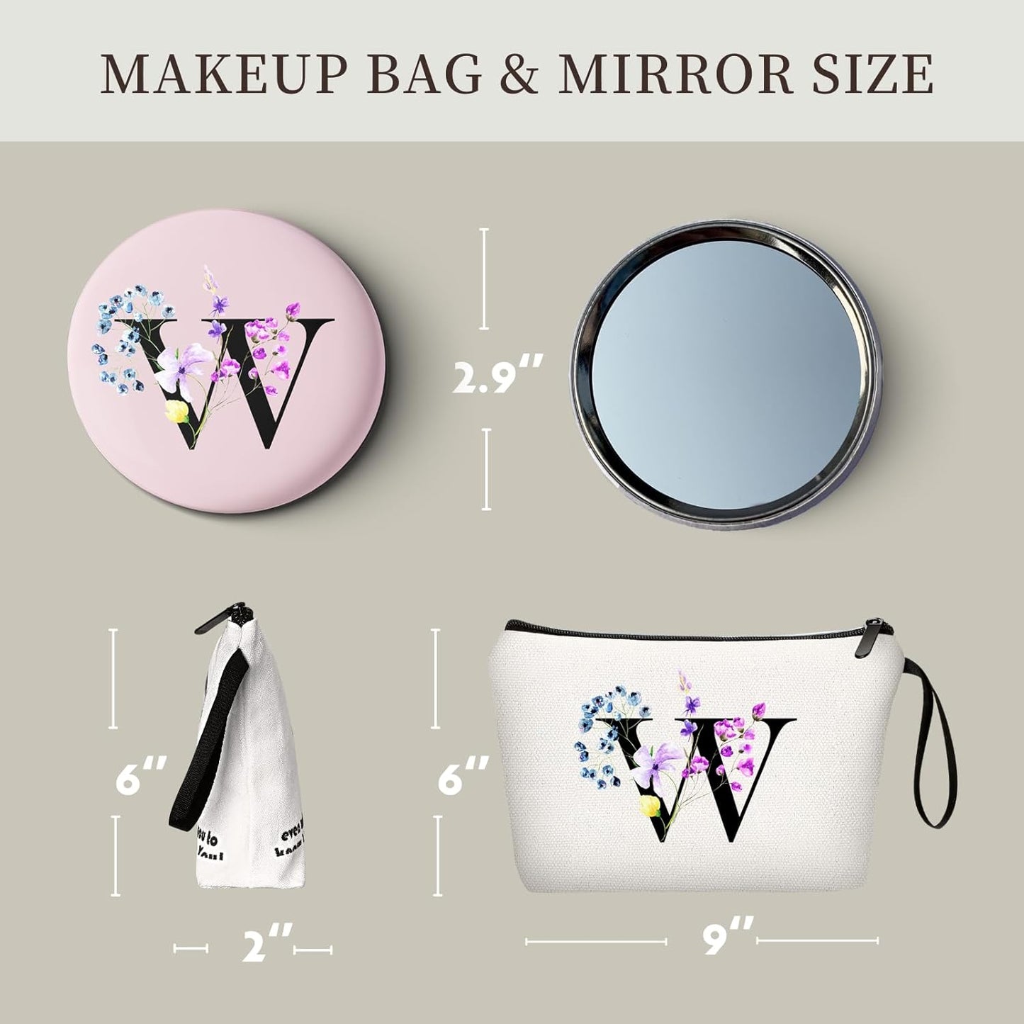 SEAMOON Women Birthday Unique Maid of Honor Friendship Gifts for Women Sister Bridesmaid Bride Personalized Travel Makeup Cosmetic Bag with Mirror Valentines Mothers Day Christmas Graduation W