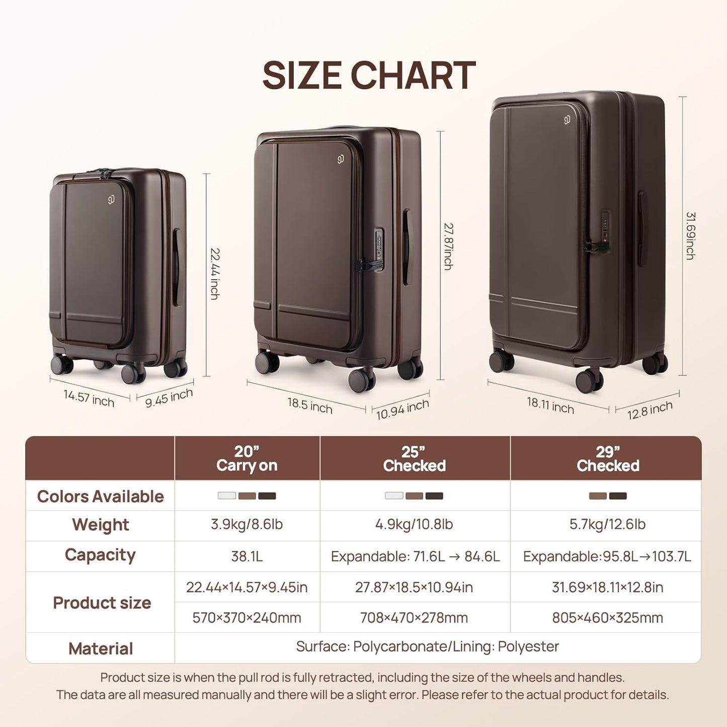 NINETYGO Medium Checked Luggage 25 Inch, Flat Top Opening Checking In Luggage with Cup Holder, Expandable, Coffee-Infused PC Hard Shell, Eco-Friendly, TSA Lock, 360° Spinner Wheels (Americaco)