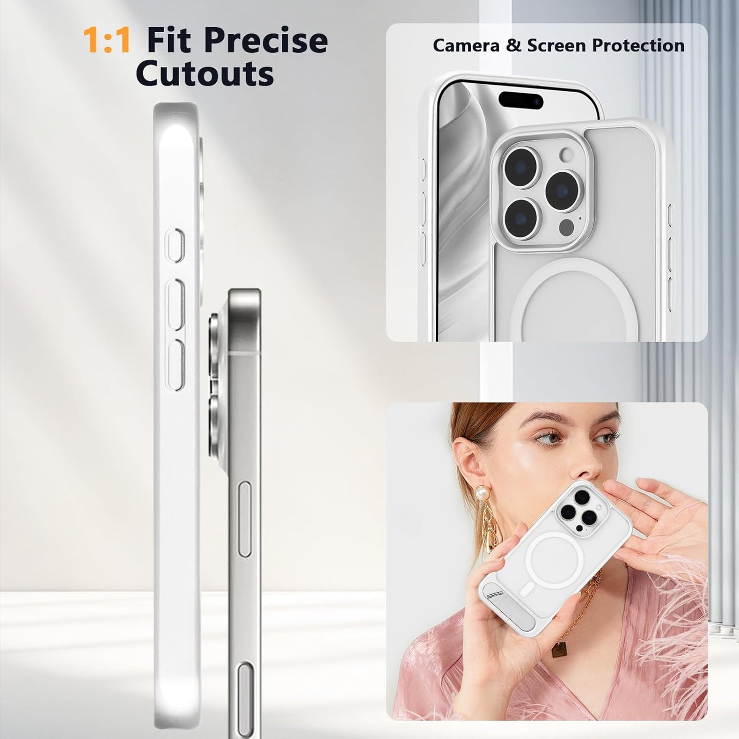 Tikoo Strong Magnetic for iPhone 16 Pro Case with Magsafe and Built-in Invisible Kickstand Slim Translucent Matte Military Grade Protective Phone Case for iPhone 16 Pro 6.3”