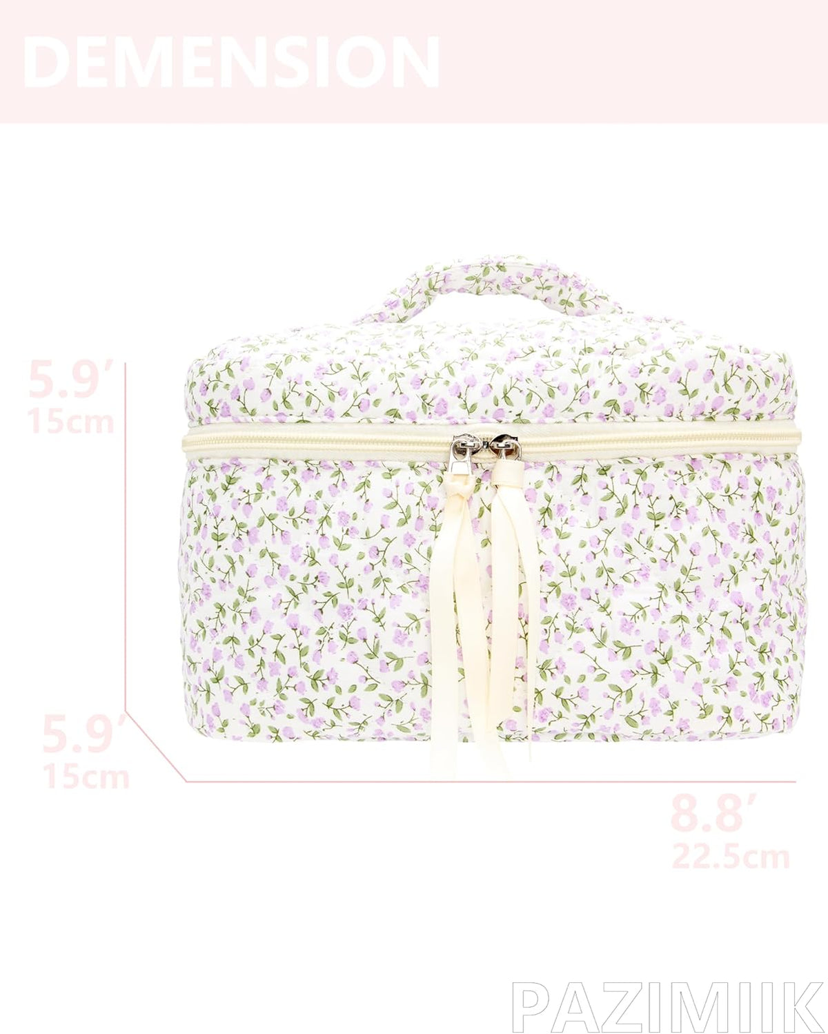 PAZIMIIK Quilted Makeup Bag Large Travel Zipper Soft Cosmetic Case for Women Girls Make Up,Floral