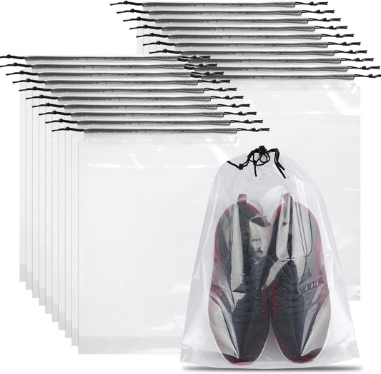 20 Pack Shoe Bags for Travel, Clear Travel Shoe Bags for Packing, Large Waterproof Portable Drawstring Travel Shoe Storage Bag Travel Essentials Women for and Men