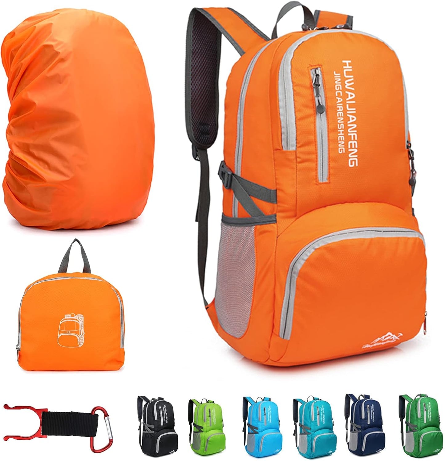 Hiking Backpack,30l sporty lightweight folding waterproof ultralight backpack for outdoor camping picnic hiking running bag with waterproof rain (Orange)