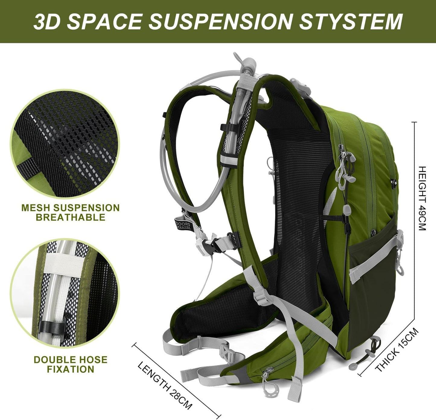 Hydration Pack,20L Hydration Backpack, Hiking Internal Frame Backpacks with 2L Hydration Water Bladder and Rain Cover, for Cycling,Camping, Hunting,Ski, Snow for Men, Women (dark green)