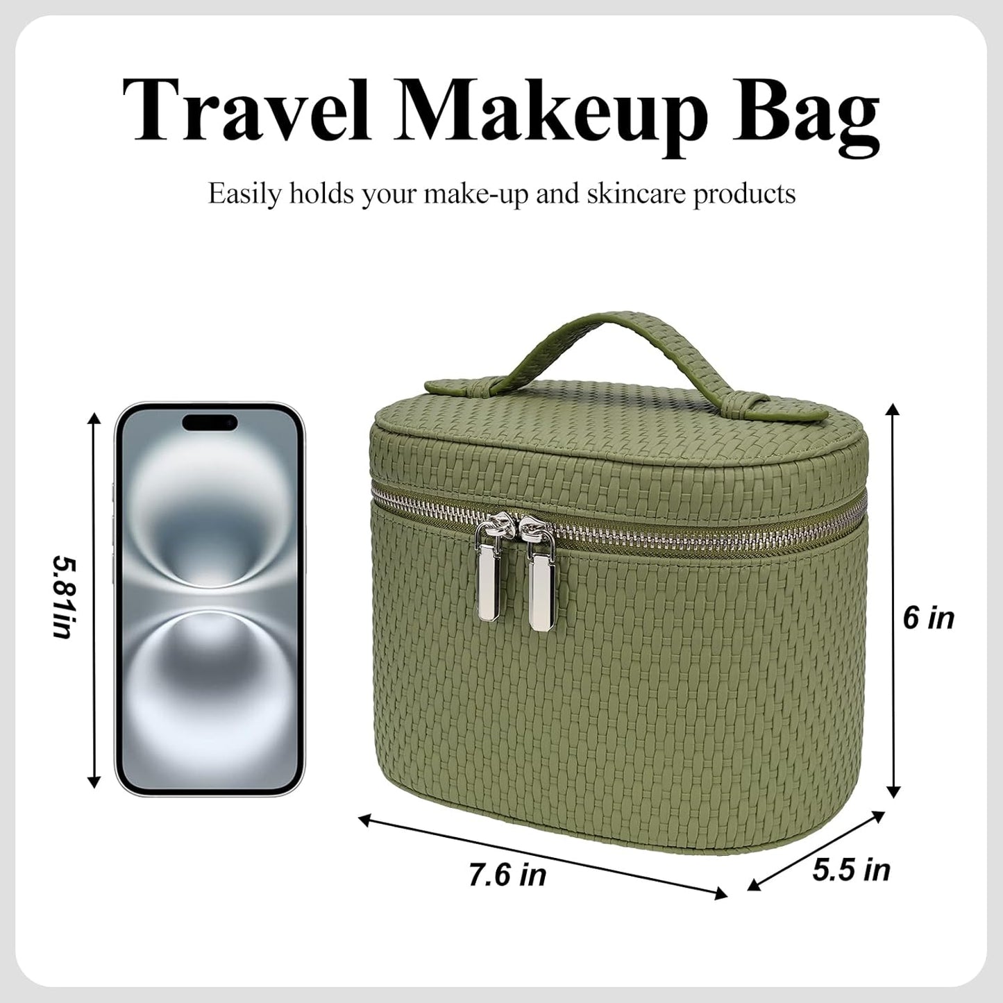 Makeup Bag, Travel Make up Case with Compartments and Handle, Portable Cosmetic Organizer