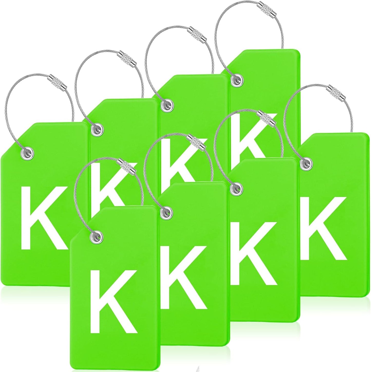 8 Pcs Initial Letter A-Z Luggage Tags Silicone Suitcase Instrument Tag with Name Card and Stainless Steel Loop(Letter K,Green)