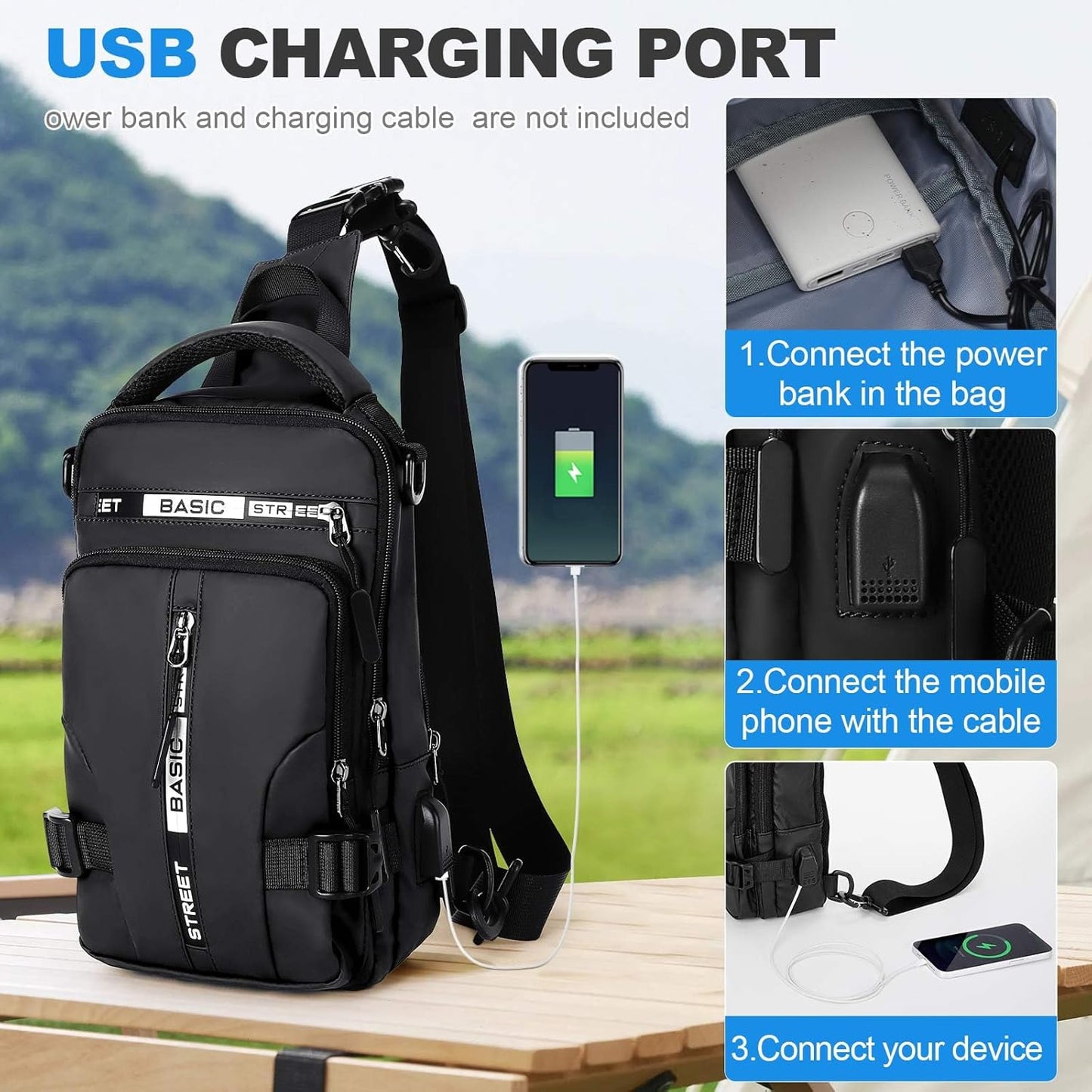 SEAFEW Small Black Sling Crossbody Bag for Men Women, Tactical Backpack Shoulder Daypack Mini Anti-Theft Motorcycle Chest Bags, Small One Strap Backpack for Casual Travel Hiking Outdoor Sports School