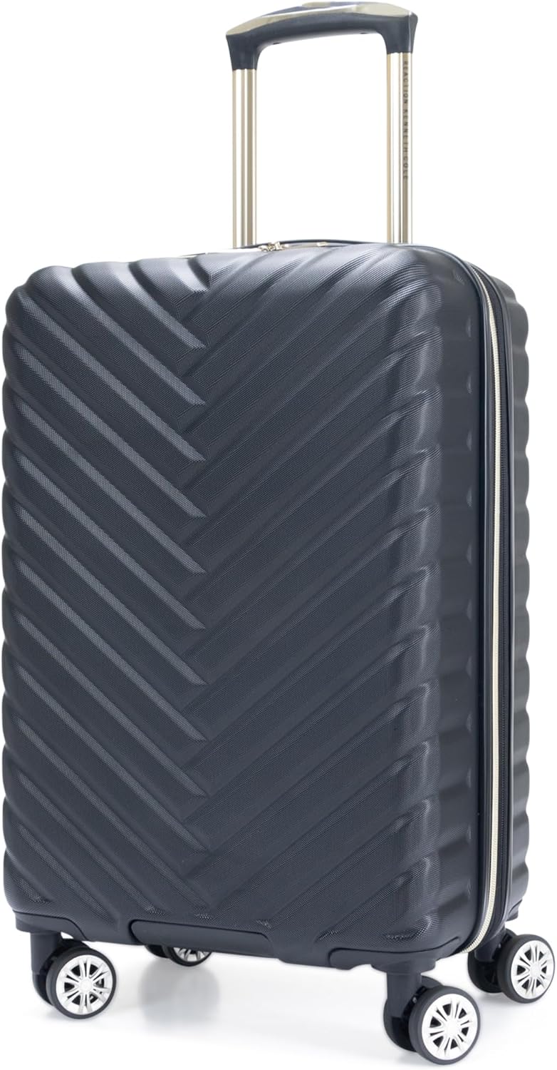 Kenneth Cole REACTION Madison Square Lightweight Hardside Chevron Expandable Spinner Luggage, Black, 2-Piece (20" Carry On + Tote)
